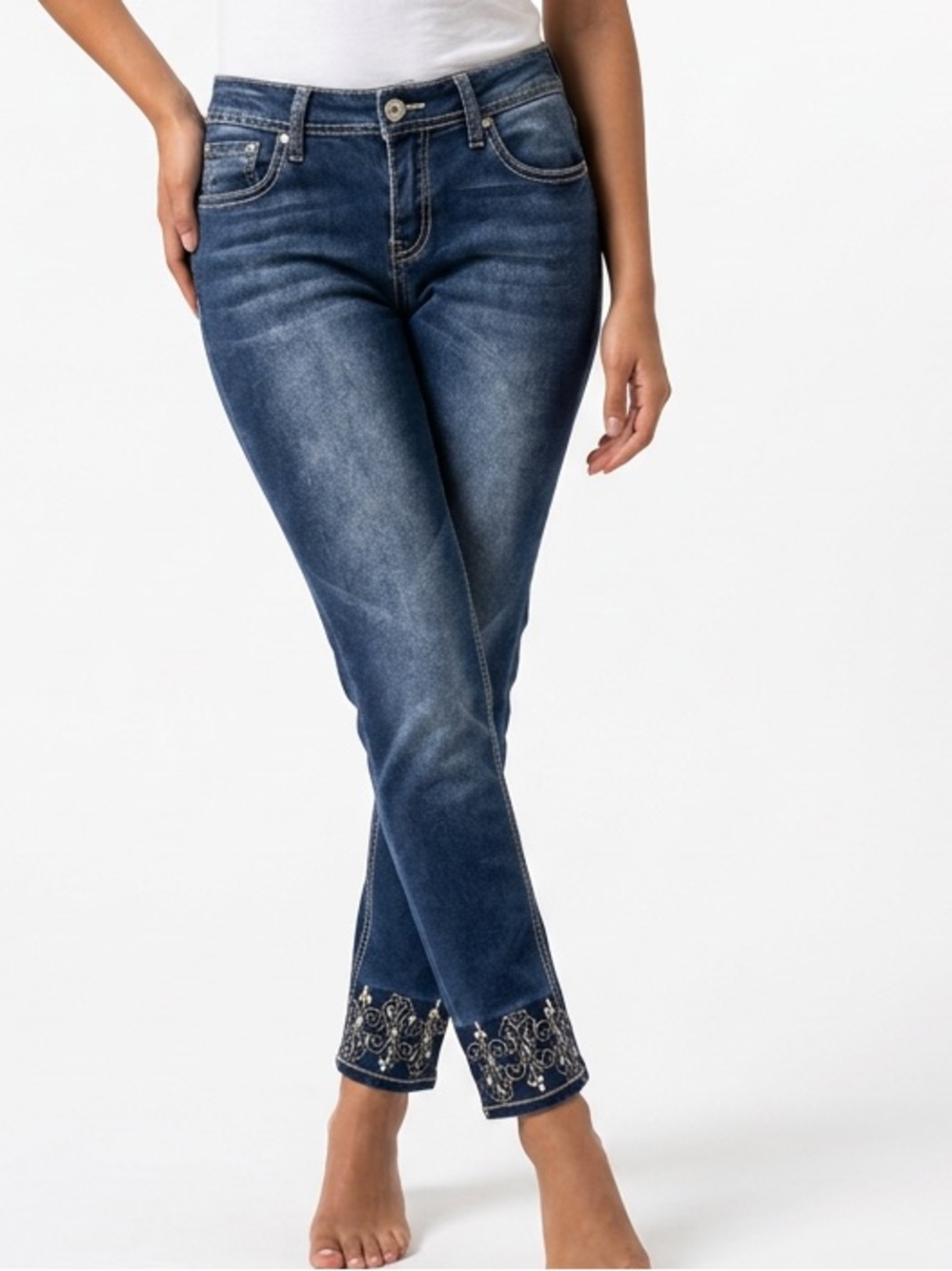 Hydraulic Jeans Women 6 Blue Excellent Embroidered Cuff Sequin Tapered HMI1048R